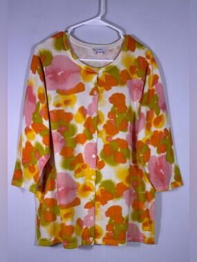 Isaac Mizrahi Live! Floral Watercolor Cardigan Pink Orange & Yellow Size XL 0433